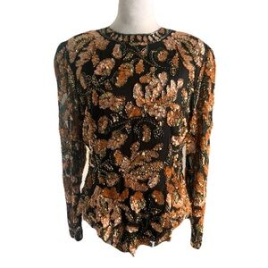 Lillie Rubin Black and Gold Sequin Blouse